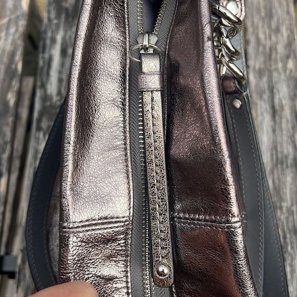 Coach Brook pewter metallic silver hobo satchel bag removable shoulder strap - Picture 9 of 13